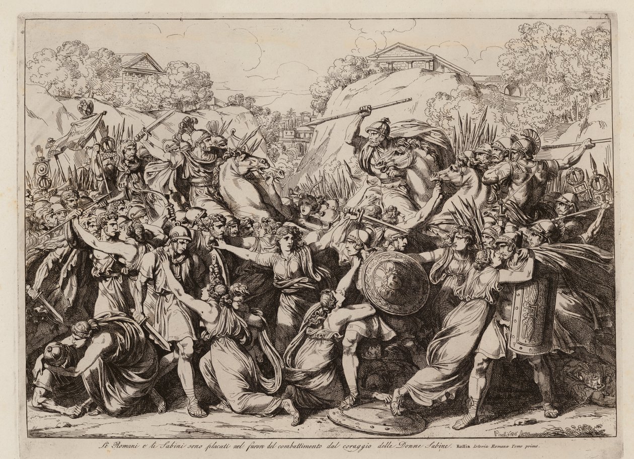 Die Sabinerinnen stiften Frieden zwischen ihrer Armee und der Roms von Bartolomeo Pinelli