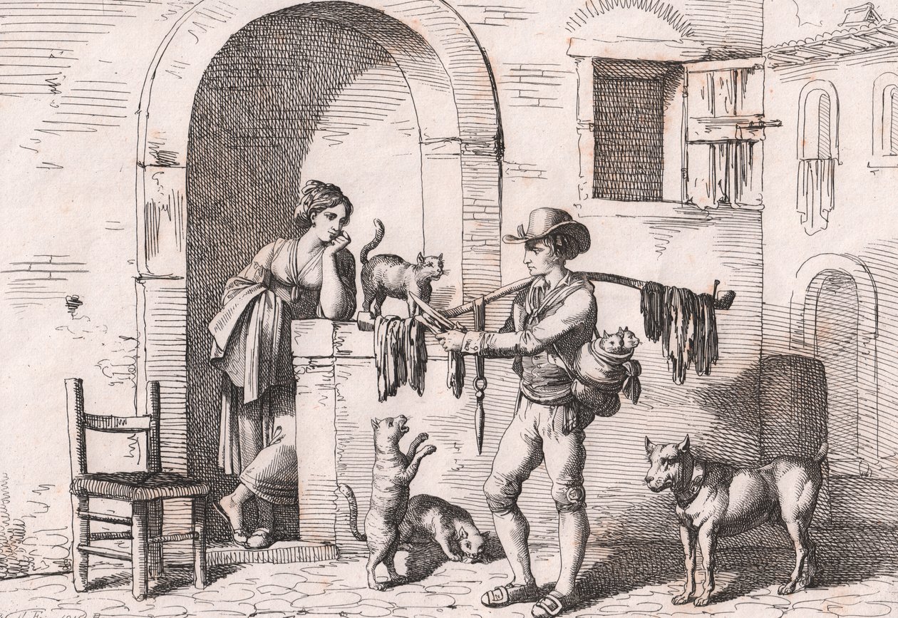 Der Carnacciaro, Straßenverkäufer von Katzenfleisch, Radierung von Bartolomeo Pinelli (Rom) von Bartolomeo Pinelli