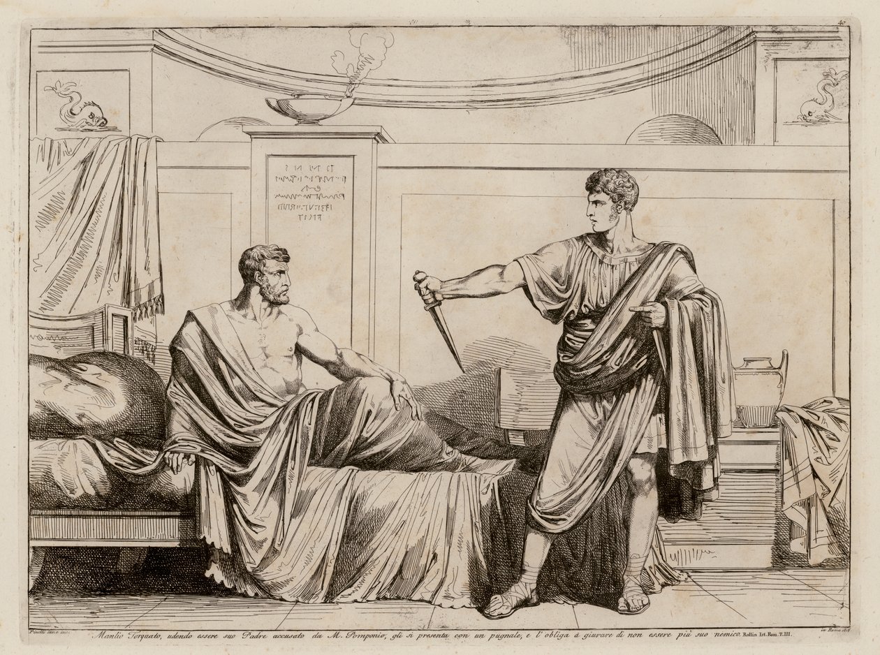 Titus Manlius Torquatus zwingt Marcus Pomponius, die Anklage gegen seinen Vater zurückzuziehen von Bartolomeo Pinelli