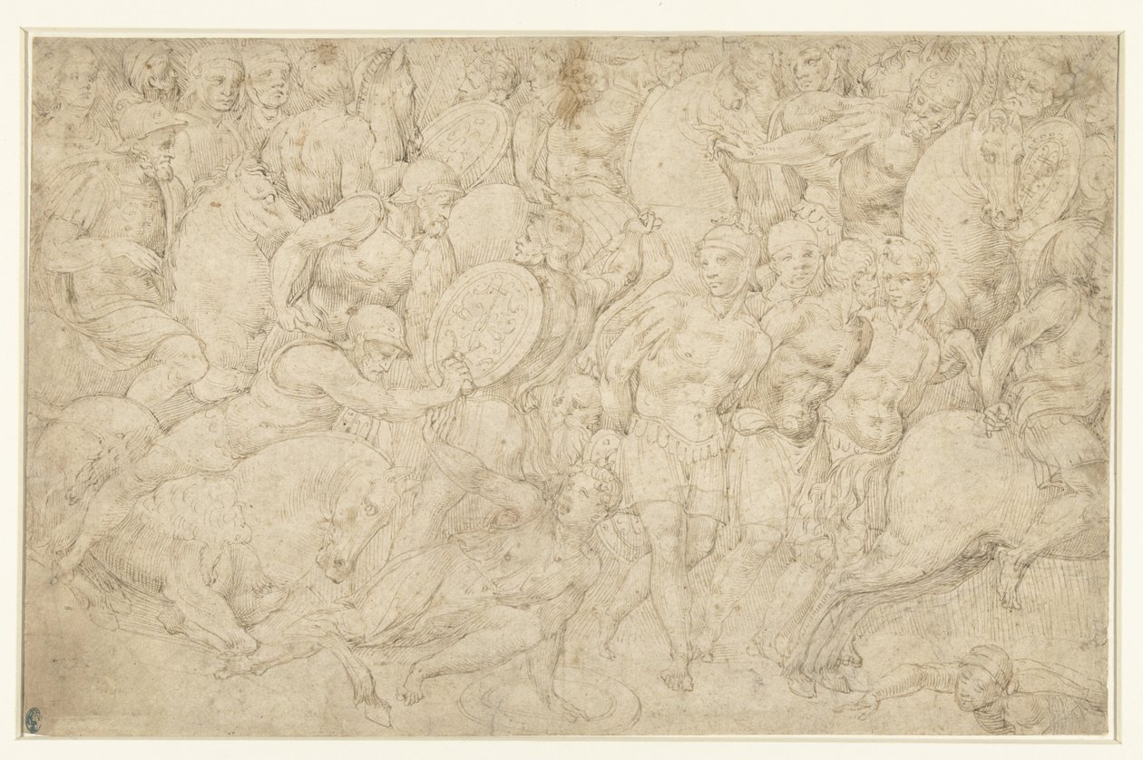 Kampf zwischen Reiterei und Fußvolk und das Wegführen von Gefangenen von Bartolommeo Neroni (attributed to)