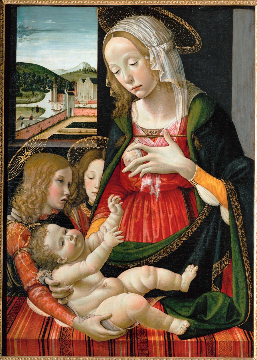 Madonna stillt das Jesuskind, umgeben von Engeln von Bastiano Mainardi