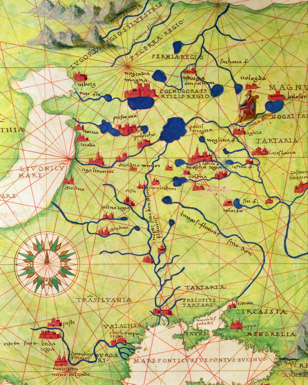 Detail von Europa und Zentralasien, aus einem Atlas der Welt in 33 Karten, Venedig, 1. September 1553 (Tinte auf Pergament) von Battista Agnese