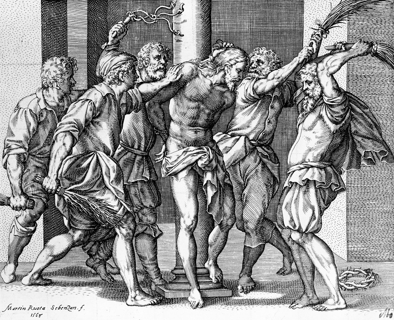 Die Geißelung Christi, graviert von Martin Rota von Battista (after) Franco