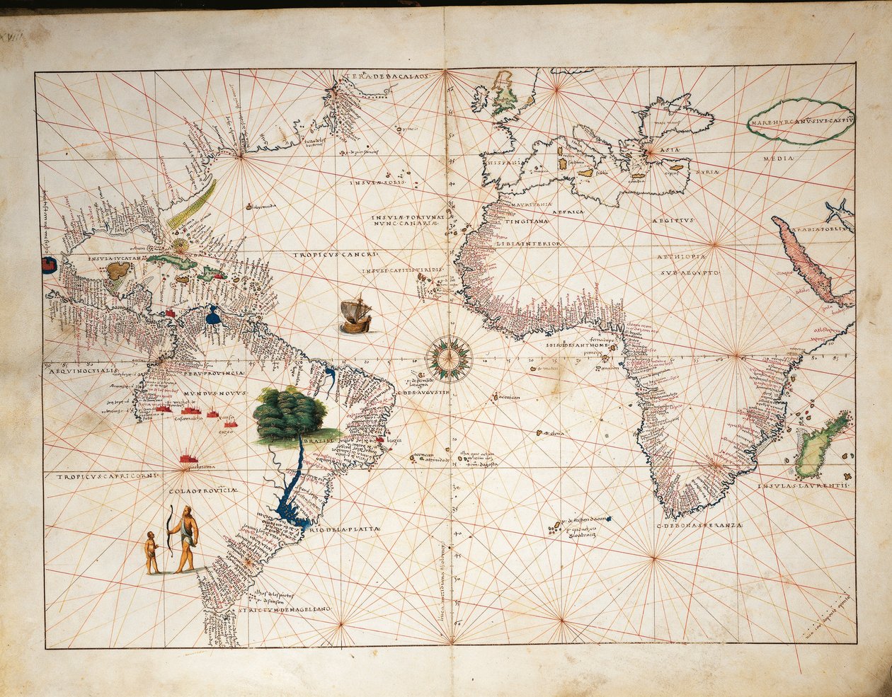 Afrika, Europa und Teil Amerikas, aus dem Atlas der Welt in dreiunddreißig Karten, von Battista Agnese von Battista Agnese