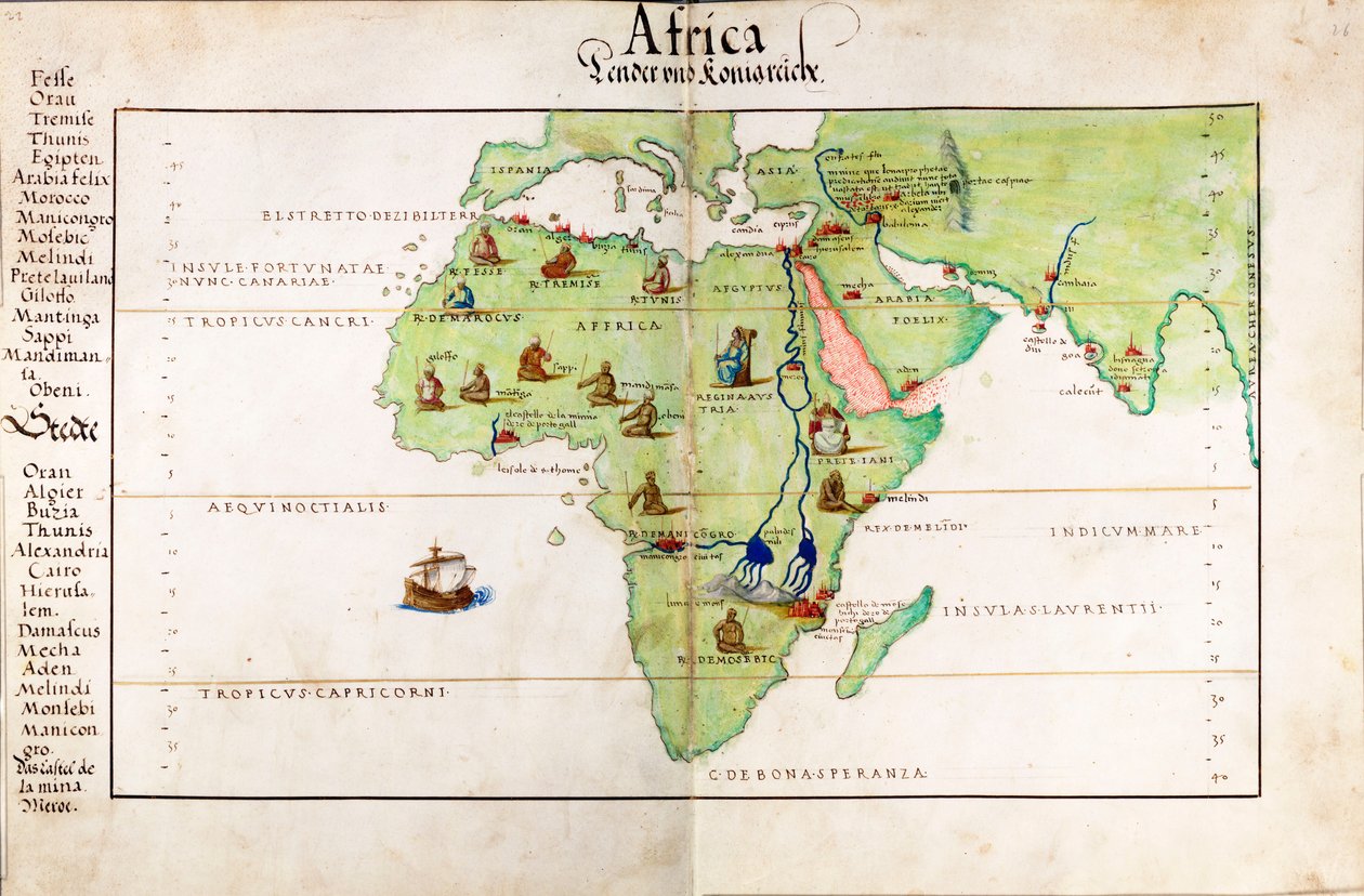 Pergamentkarte von Afrika, Indien und dem Mittelmeer von Battista Agnese