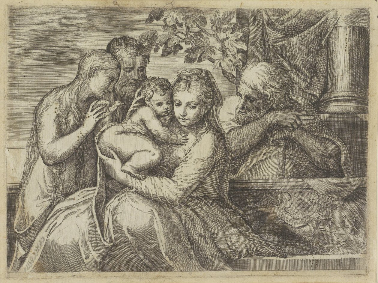 Heilige Familie mit Heiligen von Battista Angolo del Moro (attributed to)