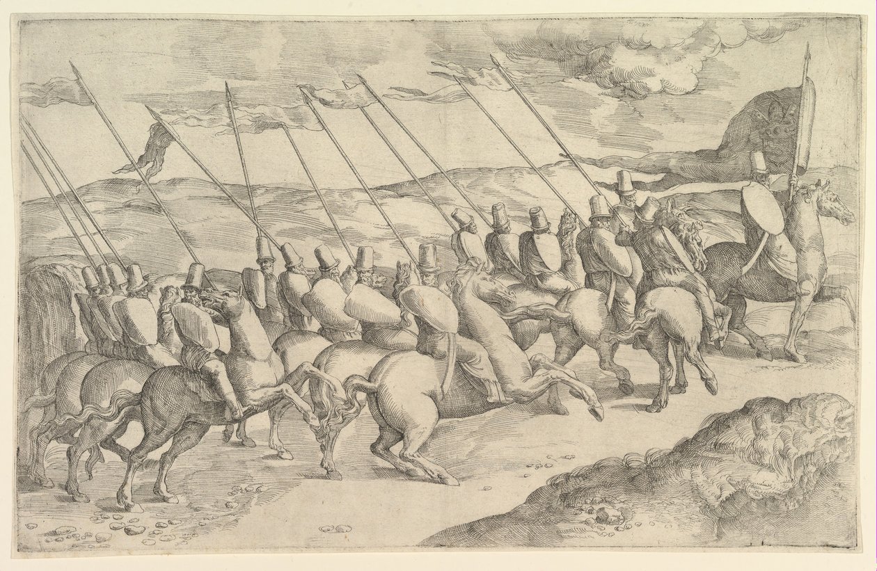Eine Gesellschaft von Reitern von Battista Franco Veneziano