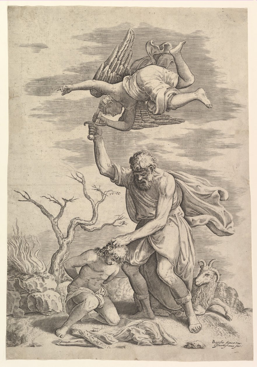 Der Engel, der den Arm Abrahams aufhält von Battista Franco Veneziano
