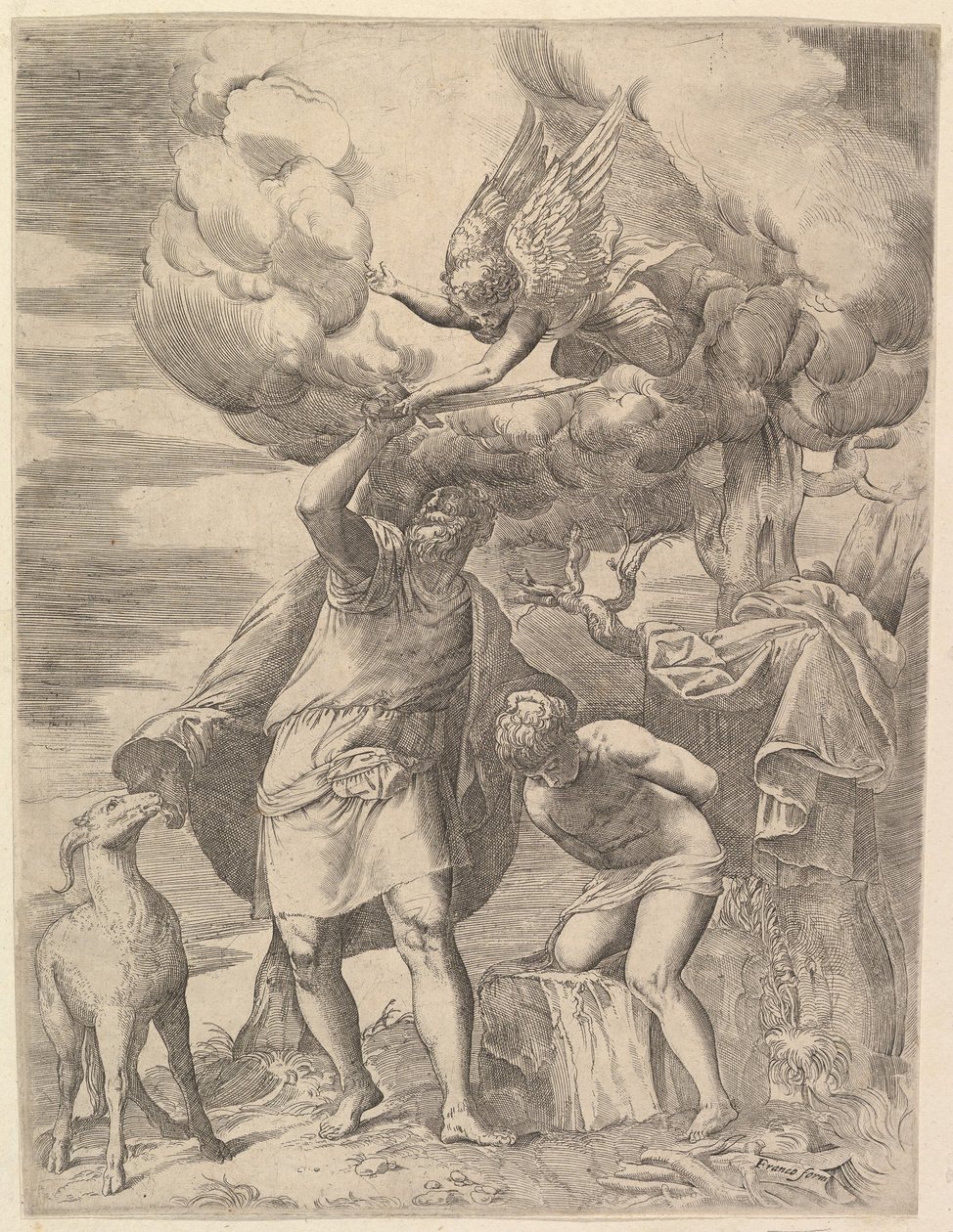 Der Engel hält den Arm Abrahams auf, nach 1552 von Battista Franco Veneziano