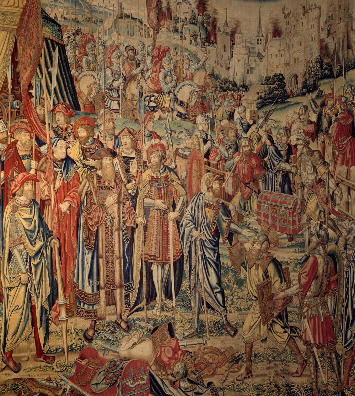 Tapisserie von David und Bathseba: die Waffen von Joab. Tapisserie nach einer Zeichnung von Jan Van Roome, hergestellt in den Werkstätten von Brüssel. 16. Jahrhundert von Belgian School