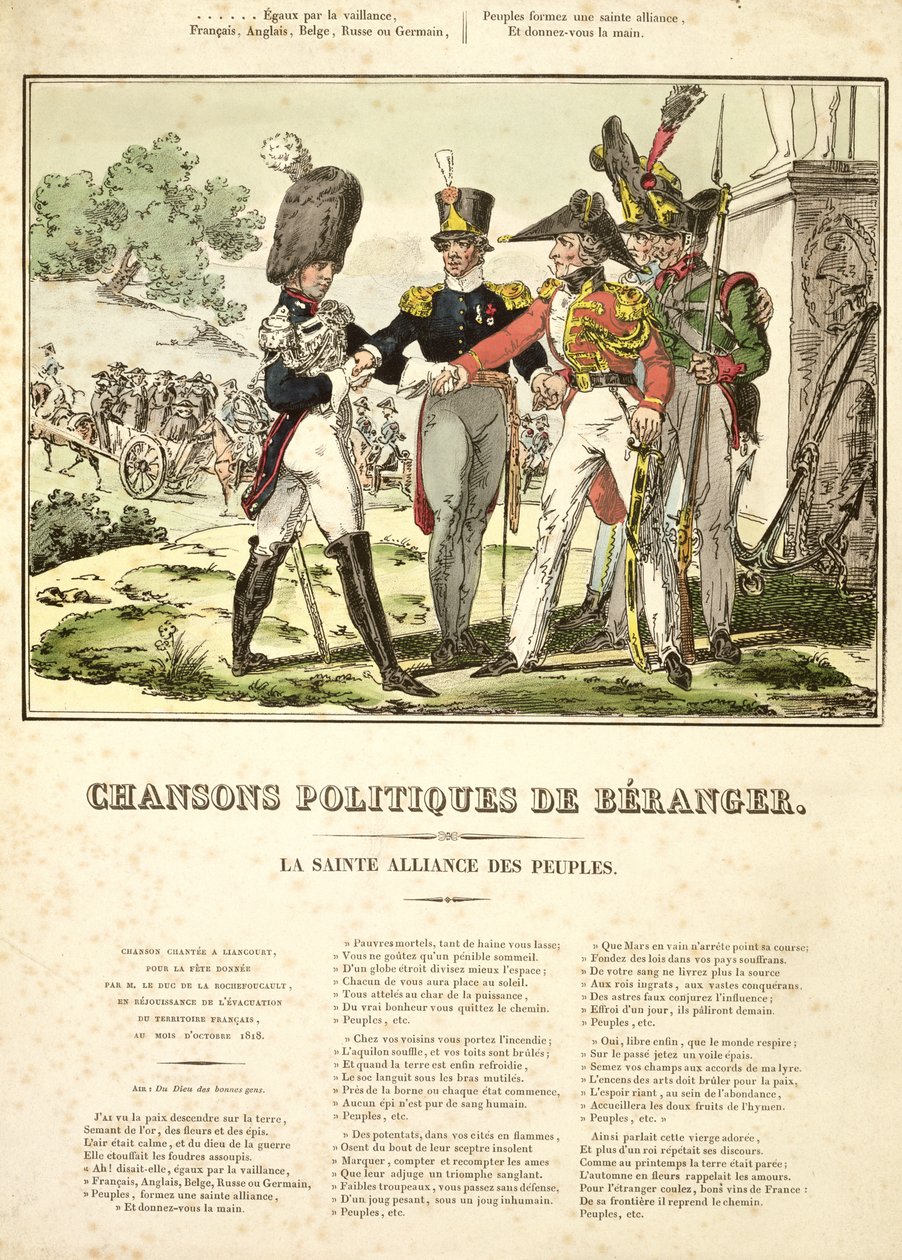 Die Heilige Allianz der Nationen, aus Chansons Politiques de Beranger, 1815-1818 von Belgian School