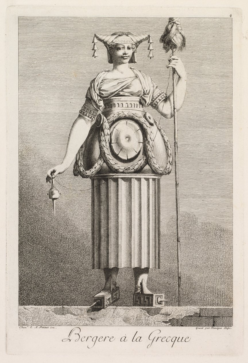 Maskerade à la Grecque: Bergère à la Grecque (Tafel 4, 1771) von Benigno Bossi