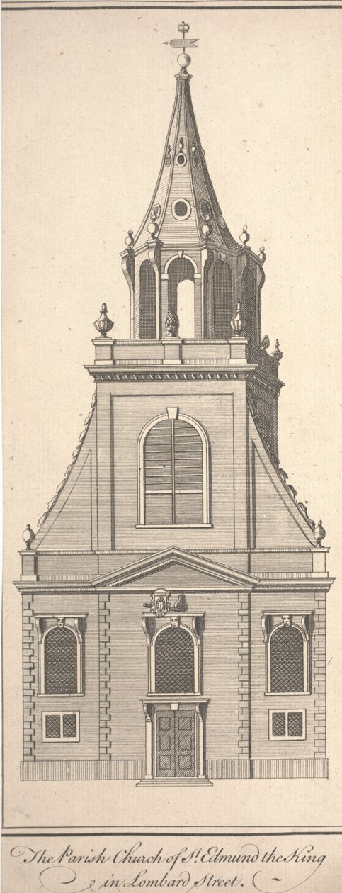 Die Pfarrkirche St. Edmund the King in der Lombard Street, ca. 1750 von Benjamin Cole