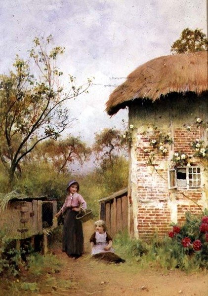 Die Kaninchen füttern von Benjamin D. Sigmund: Kunstdruck