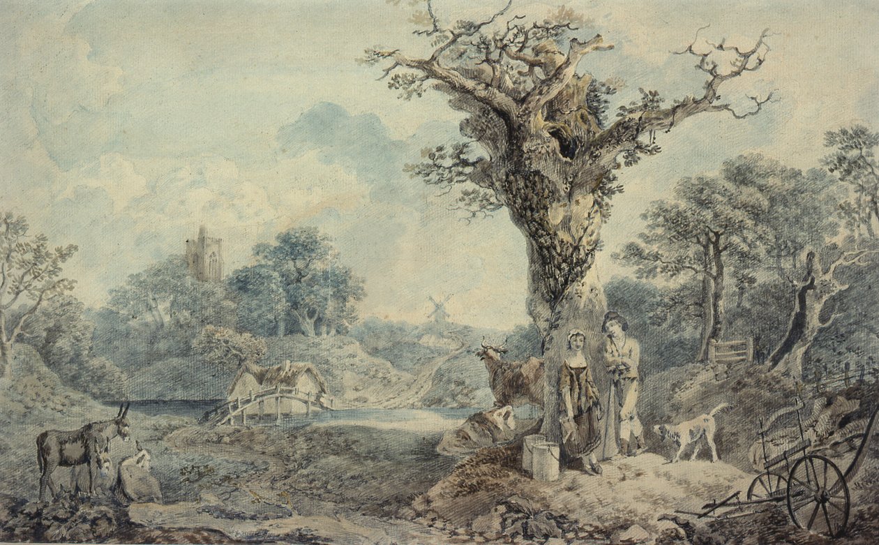 Landschaft mit Figuren und Rindern von Benjamin attr. to Barker