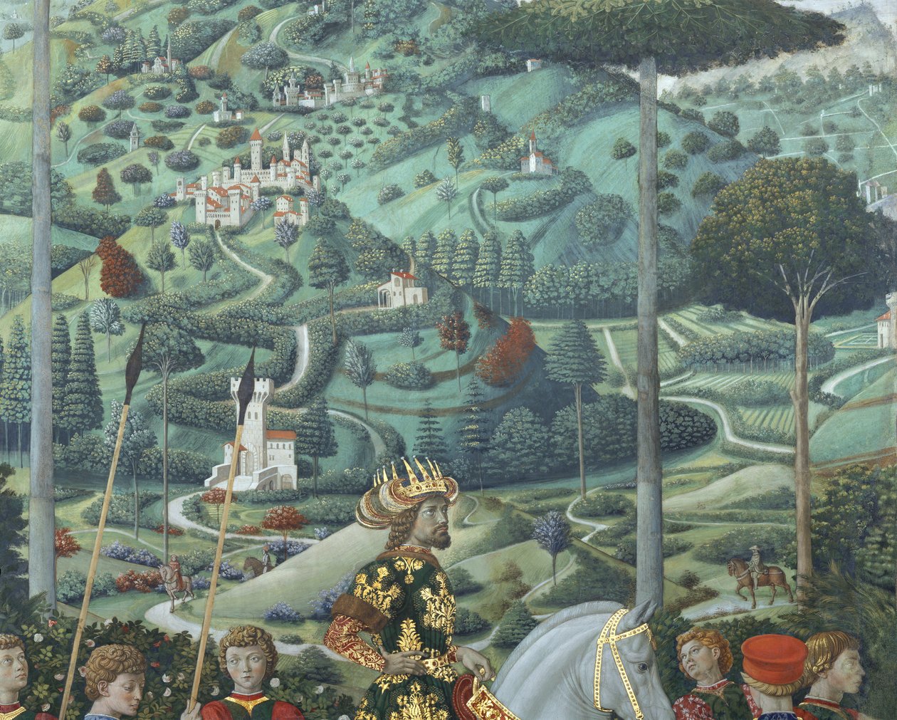 Johannes VII. Palaiologos (1391-1448), oströmischer Kaiser, als Balthasar, einer der drei Könige, Detail aus dem Zyklus der Reise der Heiligen Drei Könige in der Kapelle, um 1460 von Benozzo di Lese di Sandro Gozzoli