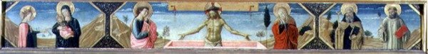 Die mystische Hochzeit der hl. Katharina, der auferstandene Christus und hl. Antonius Abt und hl. Benedikt von Benozzo di Lese di Sandro Gozzoli