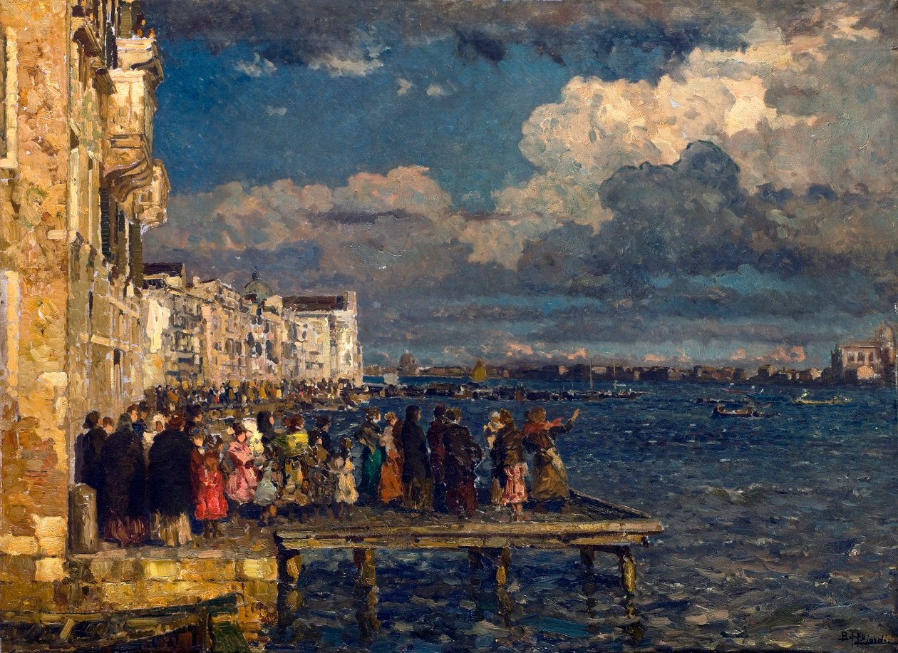 Vorbereitung der Festa del Redentore in Venedig, Gemälde von Beppe Ciardi (1875-1932) 1910-1915, Privatsammlung von Beppe Ciardi