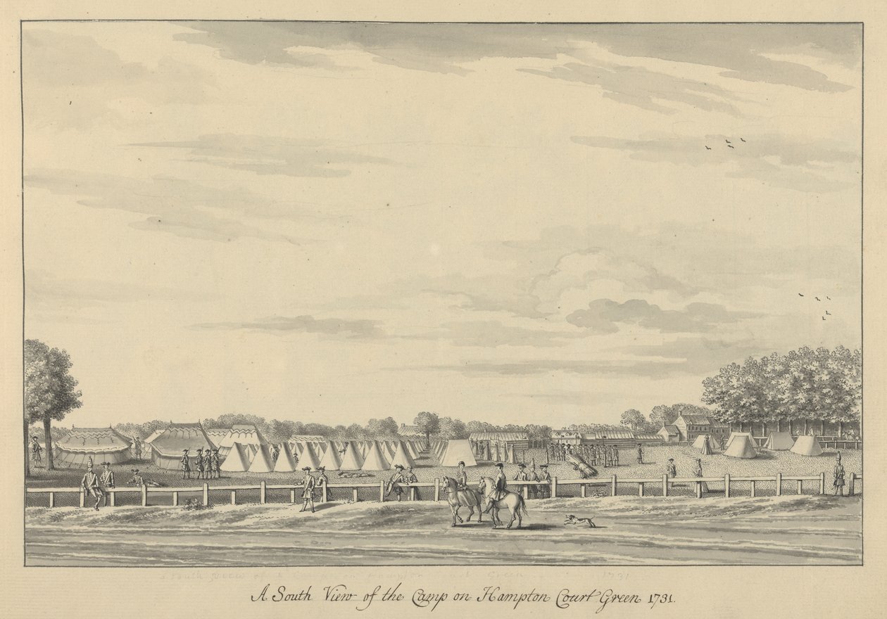 Südansicht des Lagers auf dem Hampton Court Green, 1731-33 von Bernard III Lens