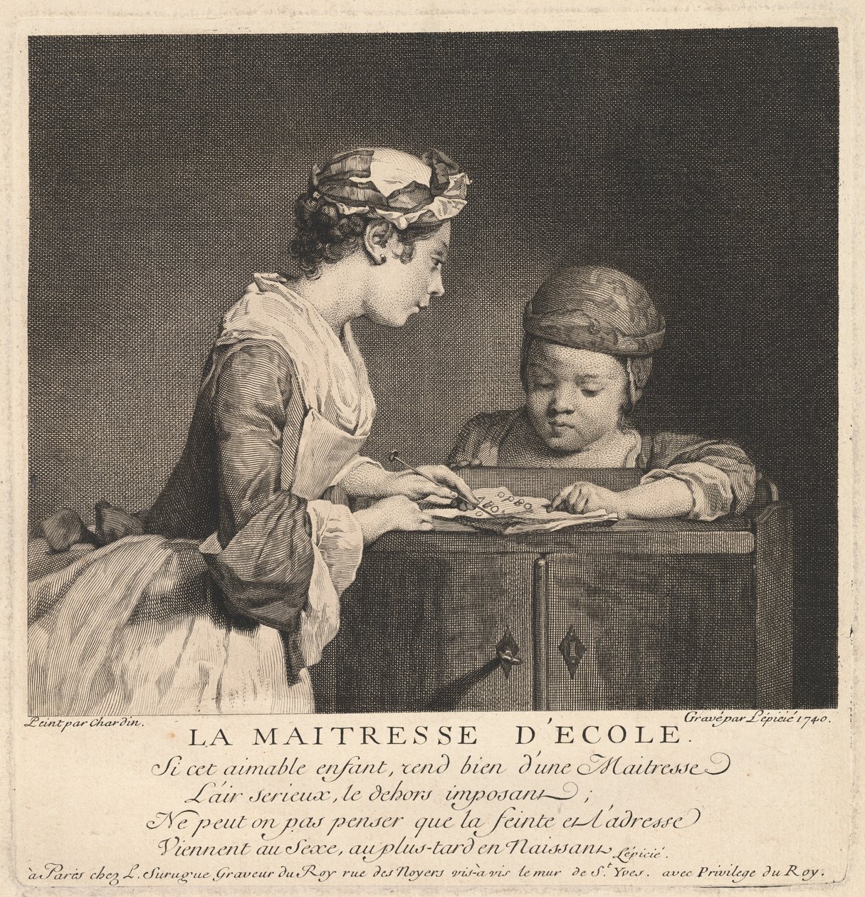 Die Lehrerin von Bernard Lépicié after Jean Siméon Chardin