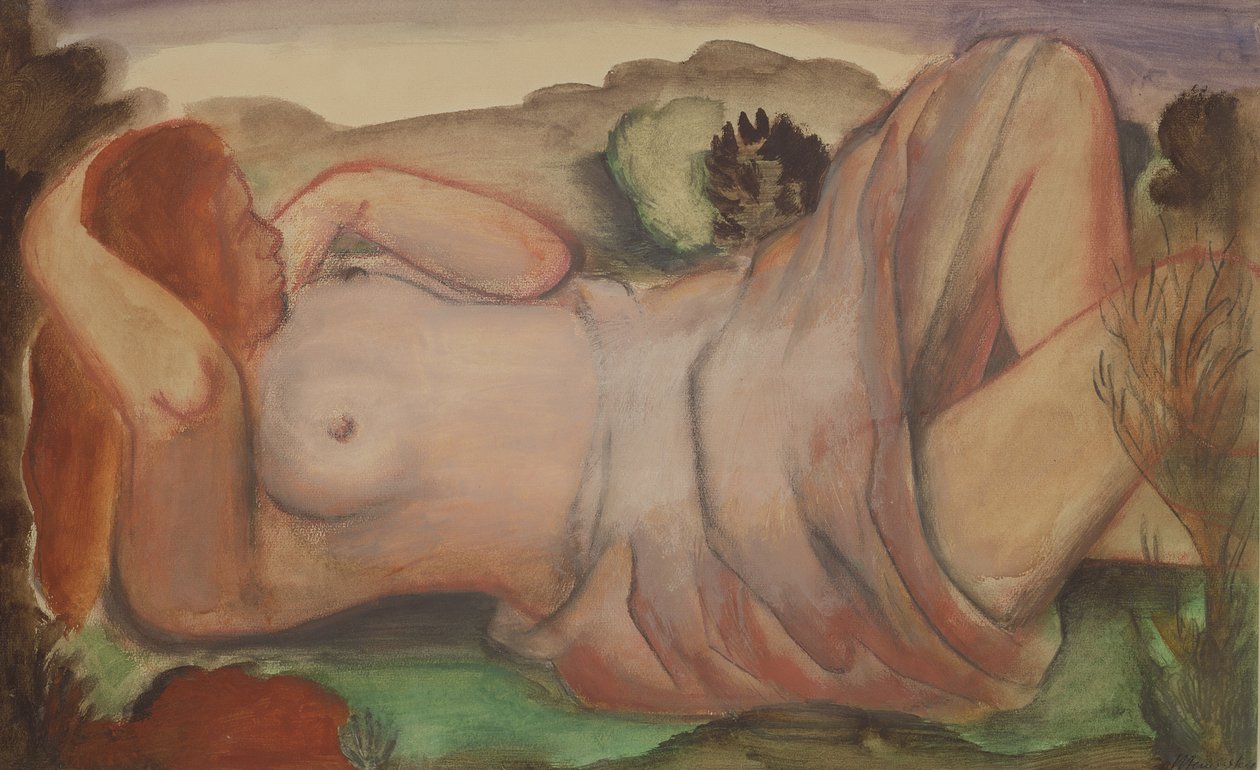 Liegender Akt in einer Landschaft, ca. 1940 von Bernard Meninsky
