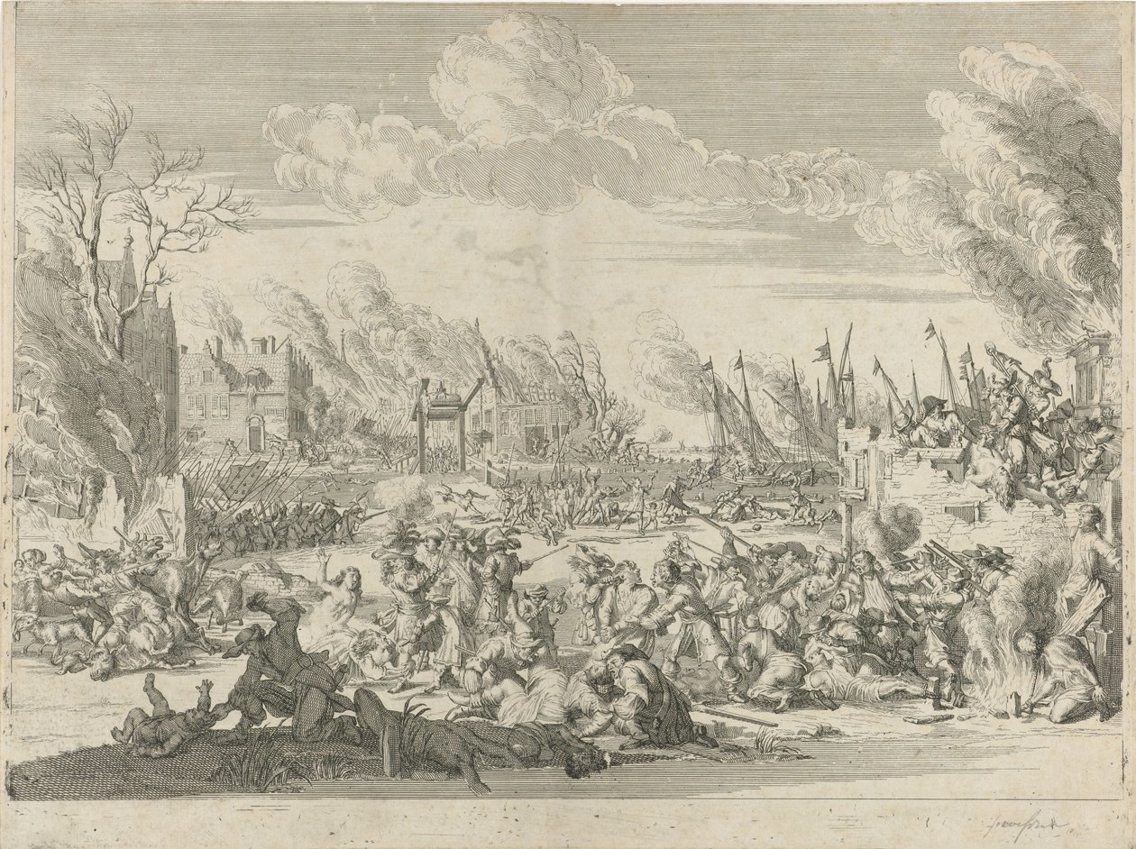Französische Grausamkeiten in Bodegraven und Zwammerdam, 1672 von Bernard Picart (workshop of)