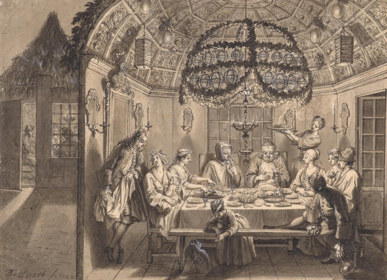 Mahlzeit in der Laubhütte während des Laubhüttenfestes von Bernard Picart