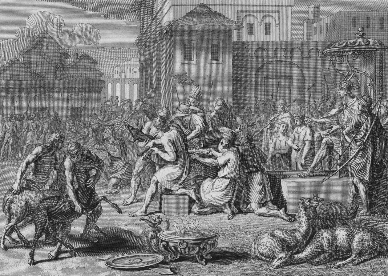 Opfer eines schwarzen Lammes, am Tag des großen Sonnenfestes, 1723 von Bernard Picart