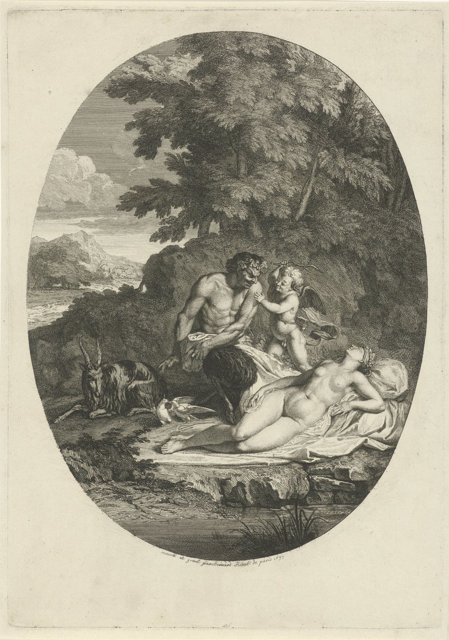Satyr schleicht sich an die schlafende Venus heran von Bernard Picart