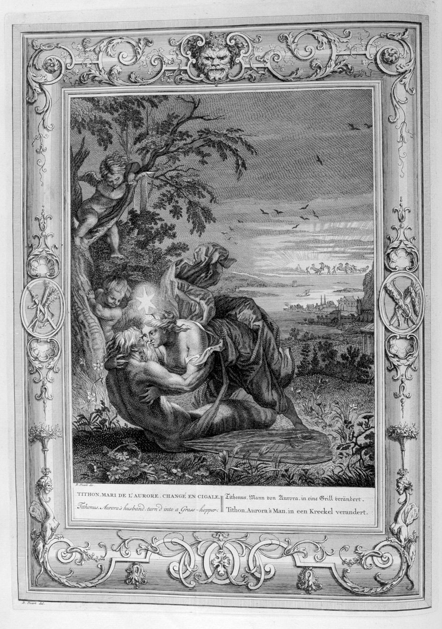 Tithonus, Auroras Ehemann, in eine Heuschrecke verwandelt von Bernard Picart