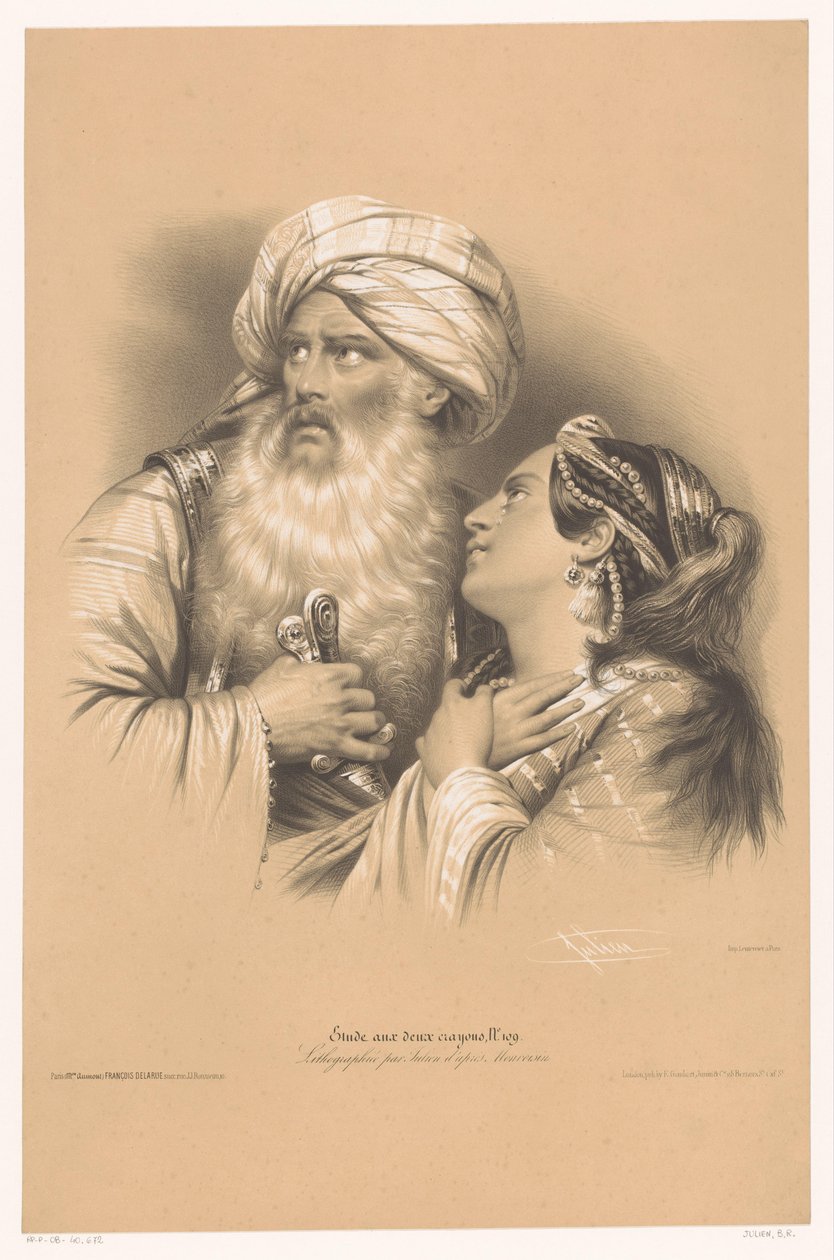 Mann mit Turban und weinende Frau von Bernard Romain Julien