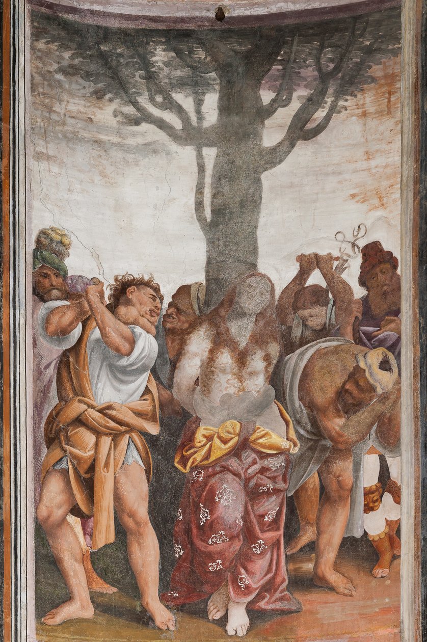 Detail des Martyriums der heiligen Katharina (Fresko) von Bernardino Lanino
