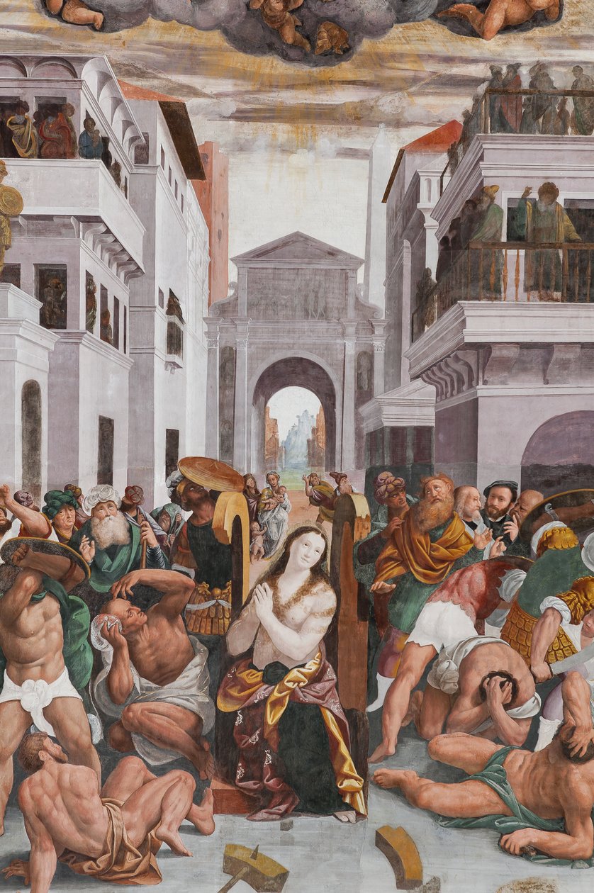 Detail des Martyriums der heiligen Katharina (Fresko) von Bernardino Lanino