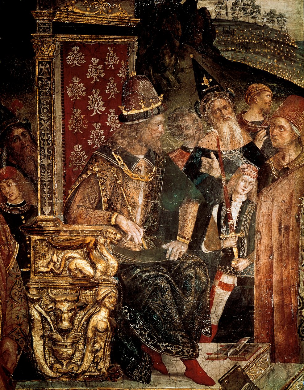 Die Auseinandersetzung der Heiligen Katharina von Alexandria mit Philosophen vor dem römischen Kaiser Maximian Hercules (Detail) von Bernardino di Betto Pinturicchio