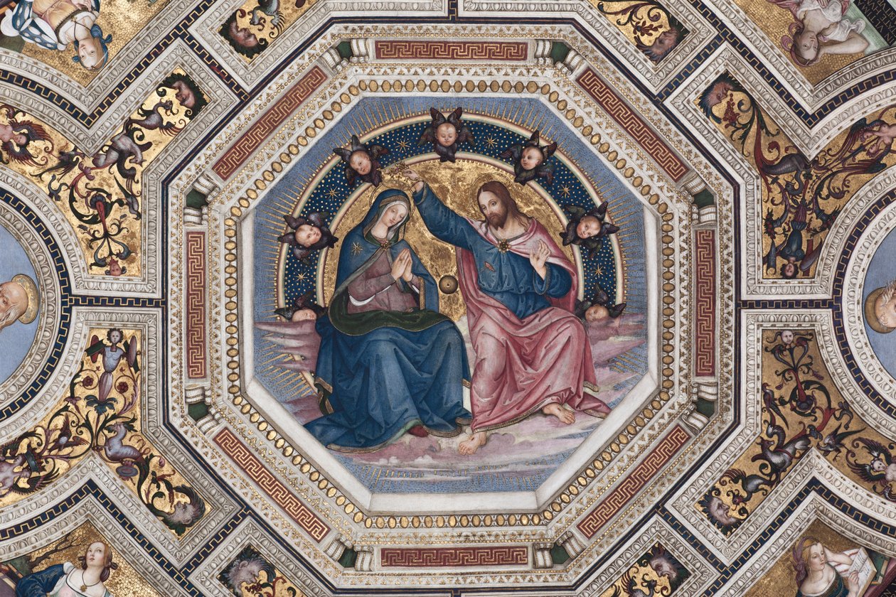 Die Krönung der Jungfrau, Gewölbe des Chors von Pinturicchio (Bernardino di Betto) (1454-1513) - 1508-1510 Basilika Santa Maria del Popolo, Rom von Bernardino di Betto Pinturicchio
