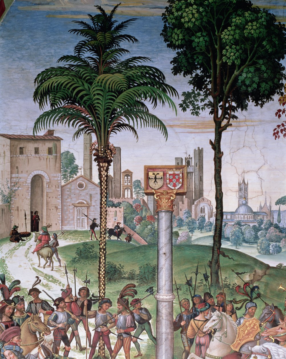 Ansicht von Siena mit dem Dom und Porta Camollia (Detail) von Bernardino di Betto Pinturicchio