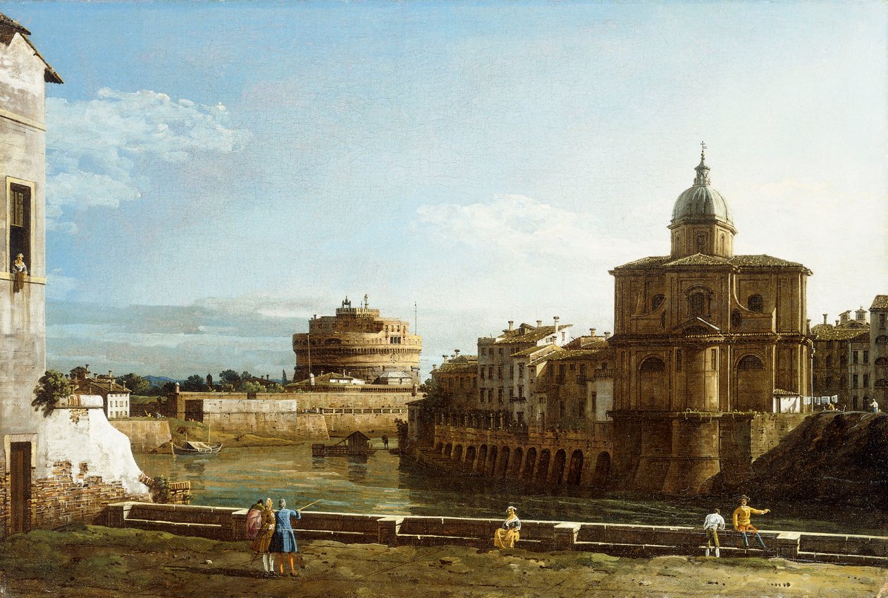 Ansicht von Rom entlang des Tiber, mit der Kirche San Giovanni dei Fiorentini im Hintergrund von Bernardo Bellotto