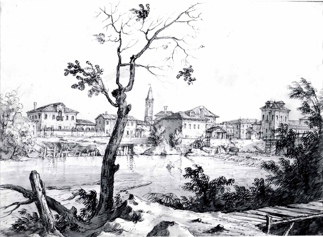 Ein Dorf an der Brenta von Bernardo Bellotto