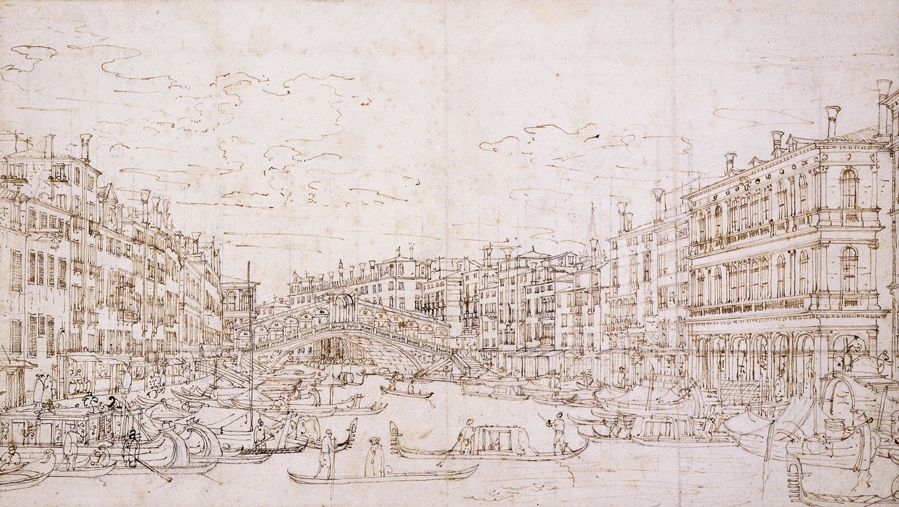 Der Canal Grande, Venedig, mit der Rialtobrücke von Süden von Bernardo Bellotto