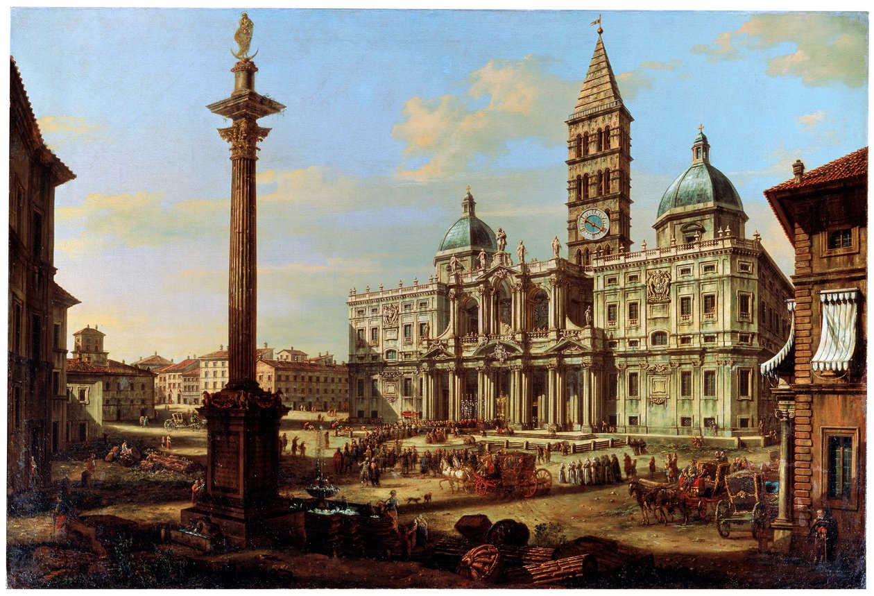 Die Piazza und Kirche Santa Maria Maggiore in Rom, 1739 von Bernardo Bellotto