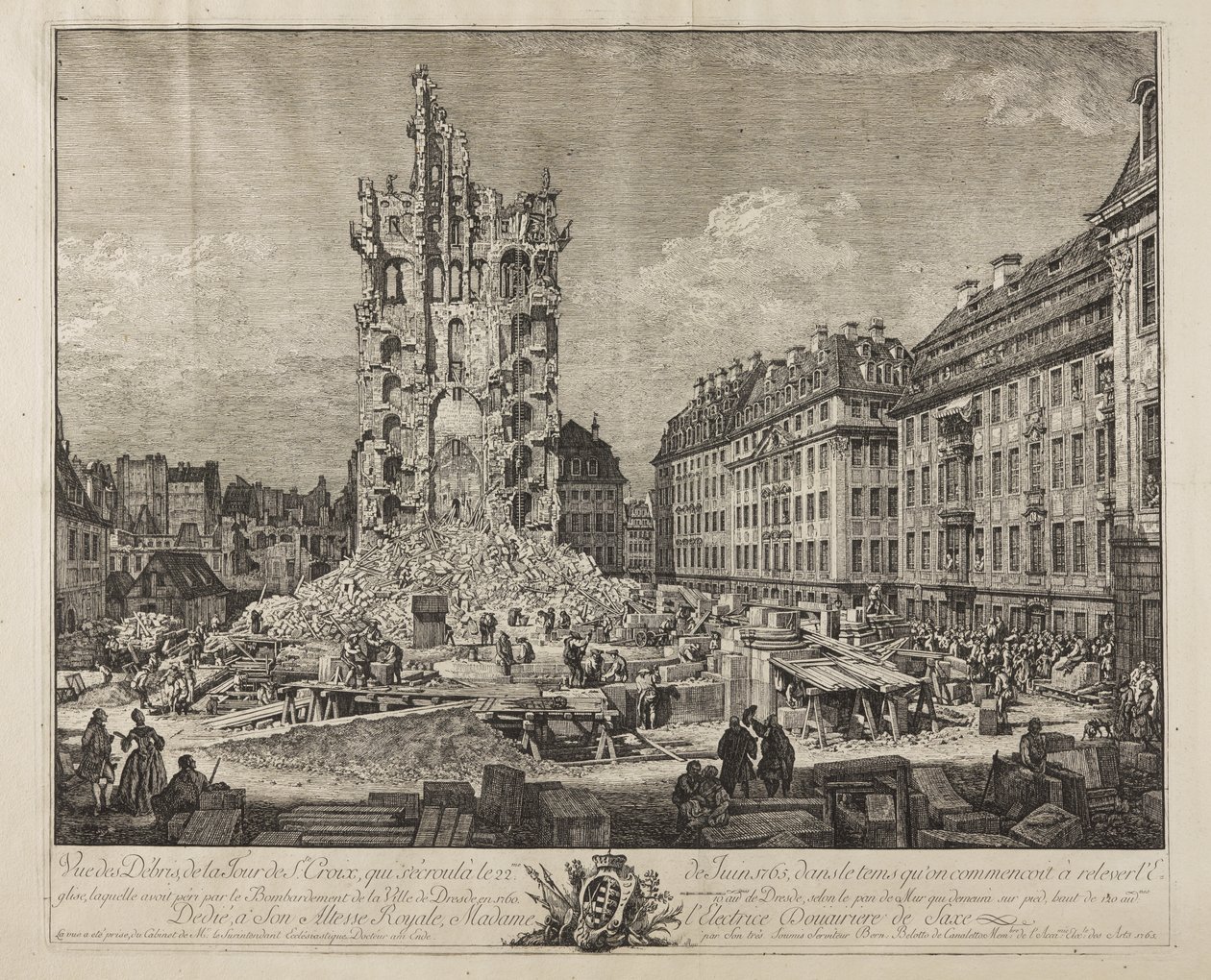 Die Ruinen der alten Kreuzkirche, Dresden von Bernardo Bellotto