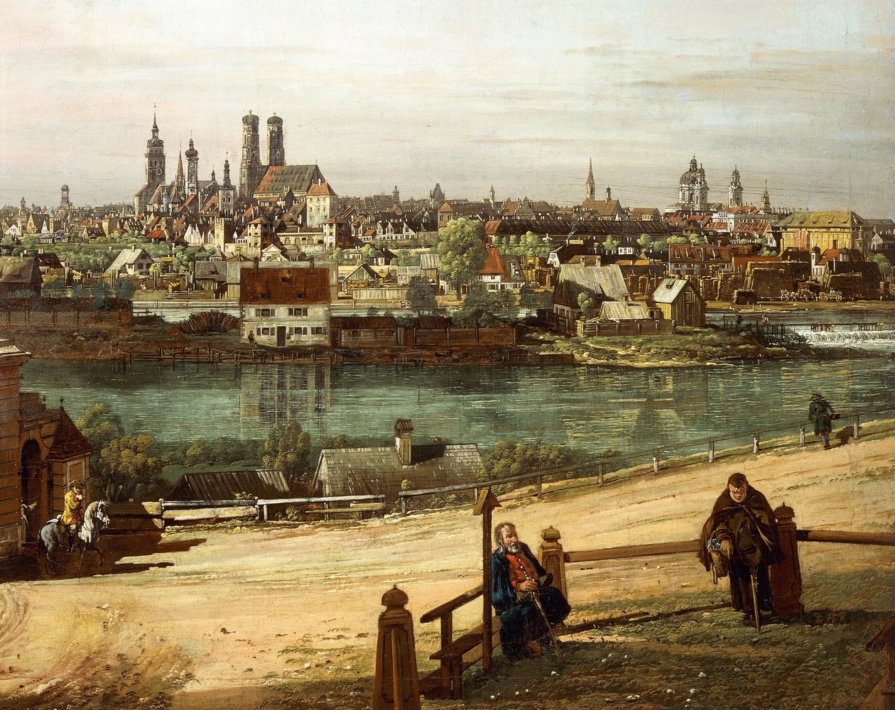 Blick auf München von Haidhausen mit dem Fluss Isar im Zentrum (Detail) von Bernardo Bellotto