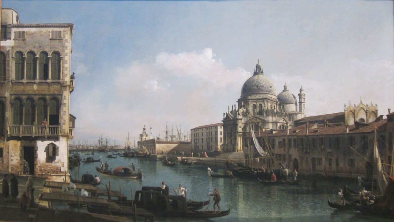 Blick auf den Canal Grande: Santa Maria della Salute und die Dogana vom Campo Santa Maria Zobenigo von Bernardo Bellotto