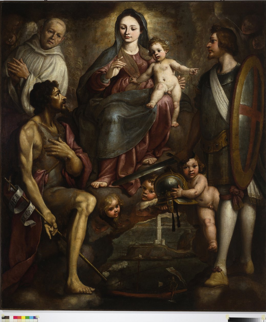 Bernardo Castello und die Heiligen Georg und Battista bitten Unsere Liebe Frau für die Stadt Genua von Bernardo Castello