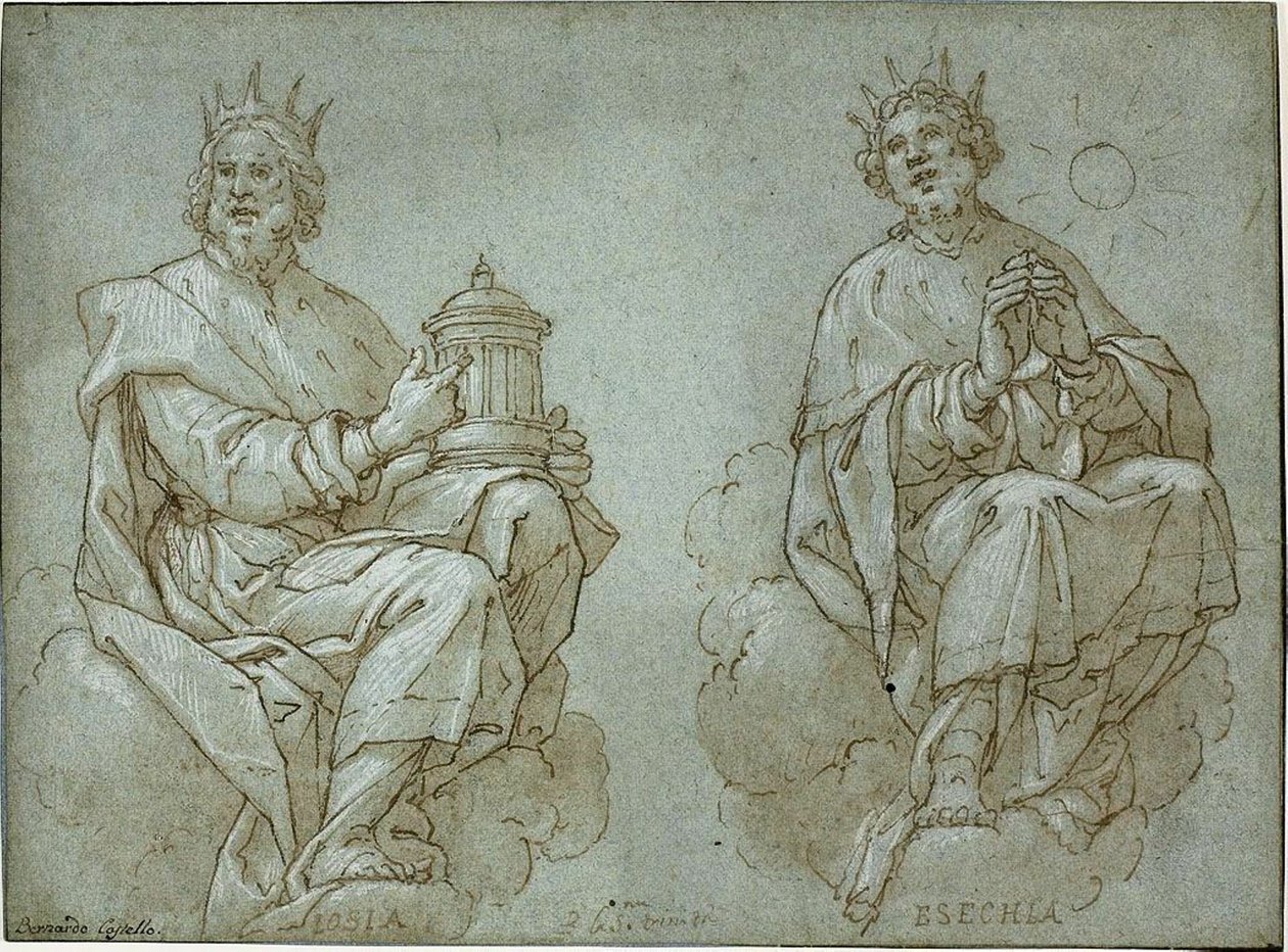 Zwei sitzende Könige von Juda; Josia und Hiskia von Bernardo Castello