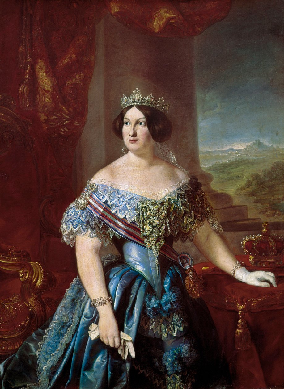 Porträt von Isabella II. von Spanien (Isabella de Bourbon) (1830-1904). Gemälde von Bernardo LOPEZ PIQUER von Bernardo Lopez y Piquer