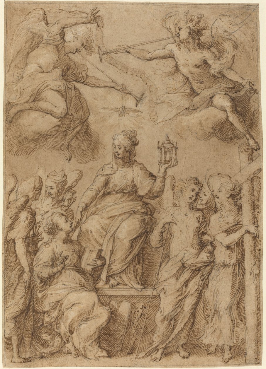 Ecclesia, umgeben von Engeln, die die Leidenswerkzeuge halten von Bernardo Strozzi