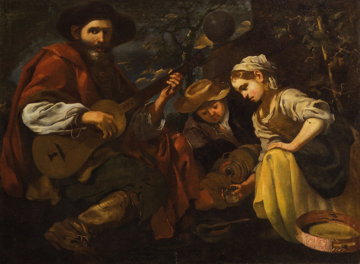 Gitarrenspieler mit Junge und Mädchen (Allegorie des Hörens und Schmeckens) von Bernhard Keil