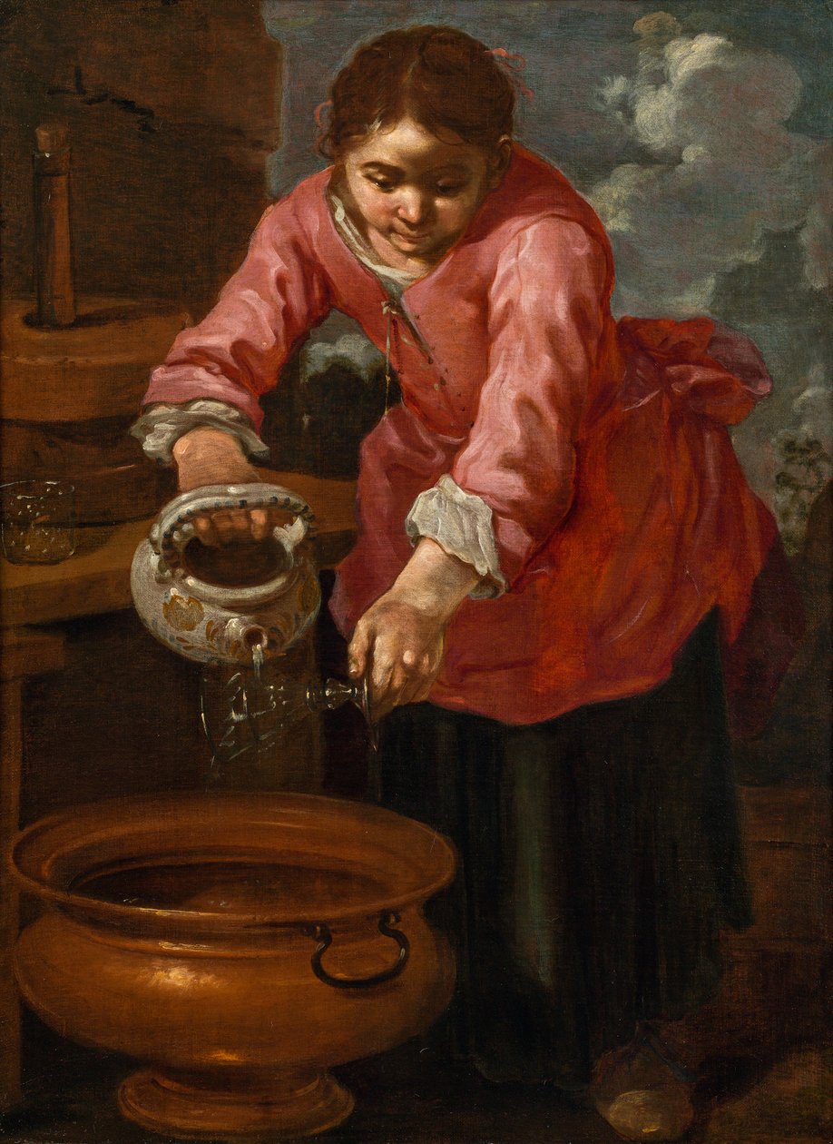 Eine junge Frau wäscht ein Glas ("Allegorie des Wassers") von Bernhard Keil