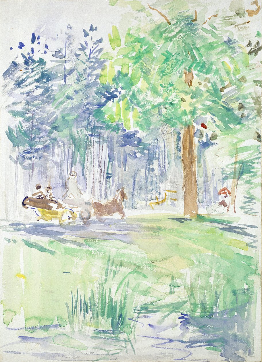Pferd und Kutsche auf einem Waldweg, nach 1883 von Berthe Morisot